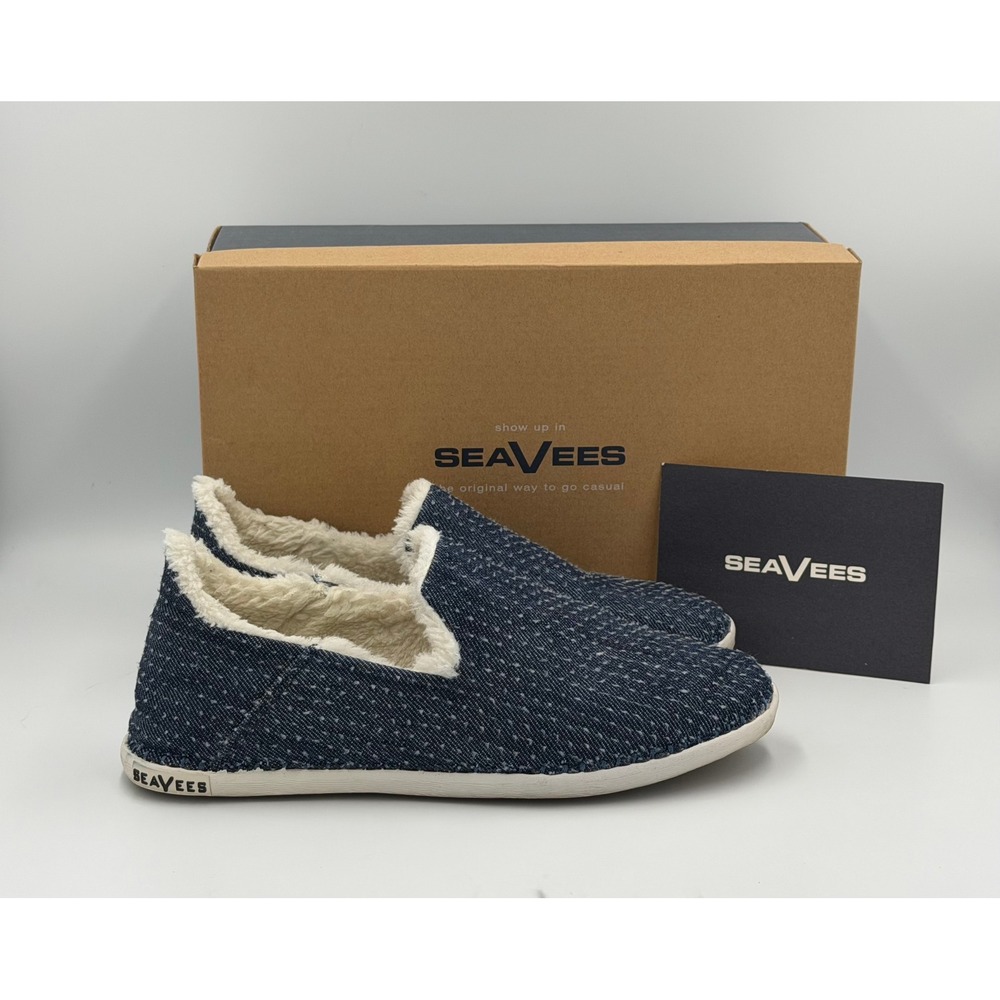 SeaVees‎ Stag Slipper Slip On Womens 7 Blue Denim Wool Flannel